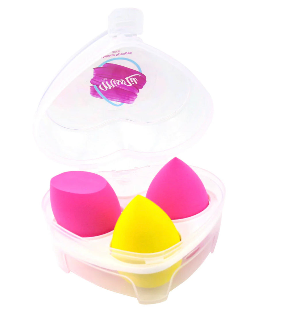 Heart Makeup Sponge 3pcs / Pink & Yellow