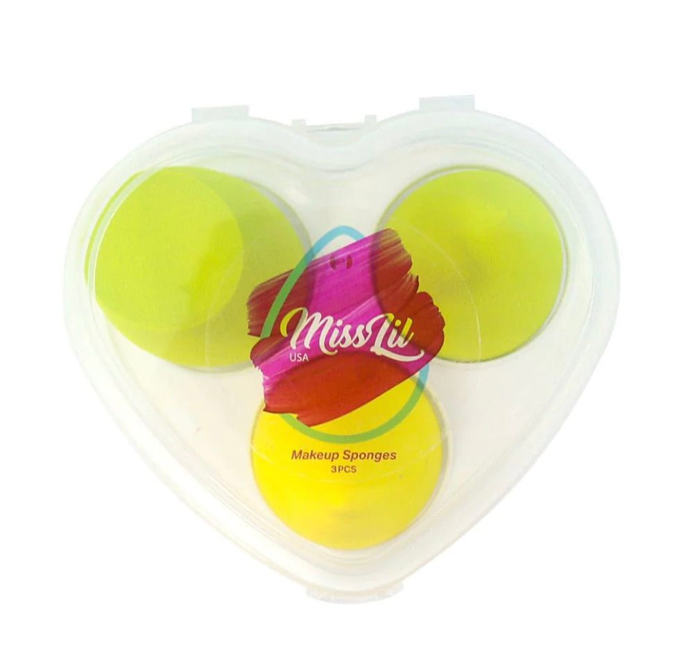 Heart Makeup Sponge 3pcs / Lime Green & Yellow