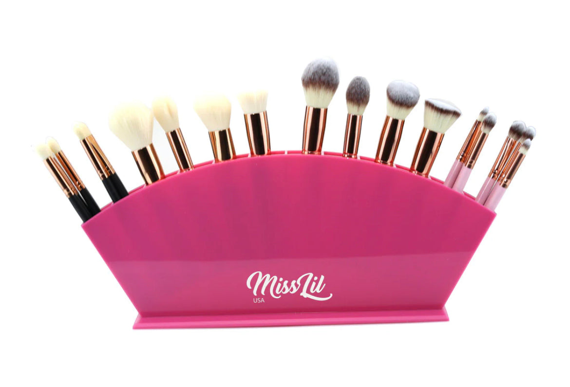 Miss Lil USA Makeup Beauty Brush Organizer | 12 Space Cosmetic Storage (Pink)