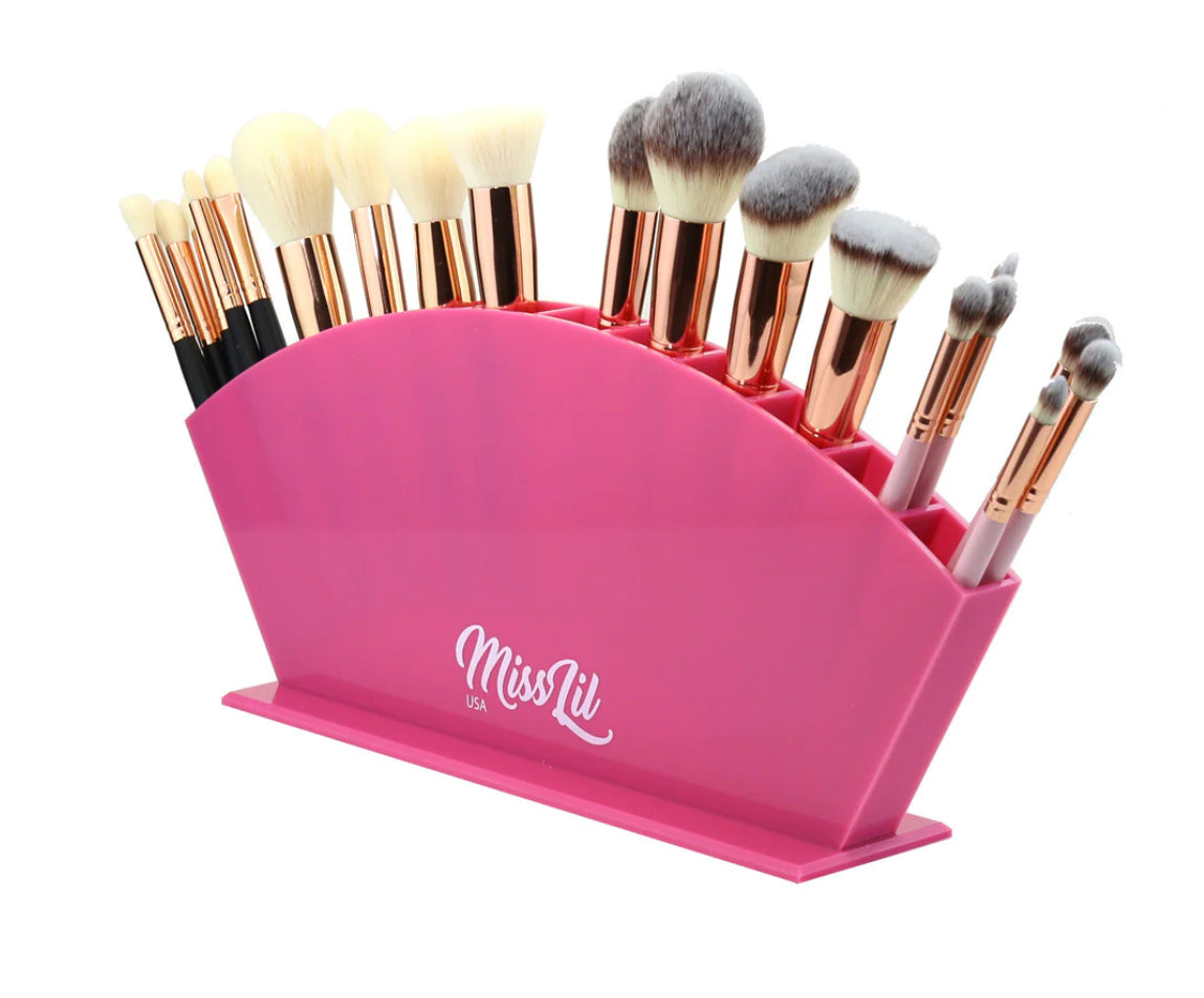 Miss Lil USA Makeup Beauty Brush Organizer | 12 Space Cosmetic Storage (Pink)