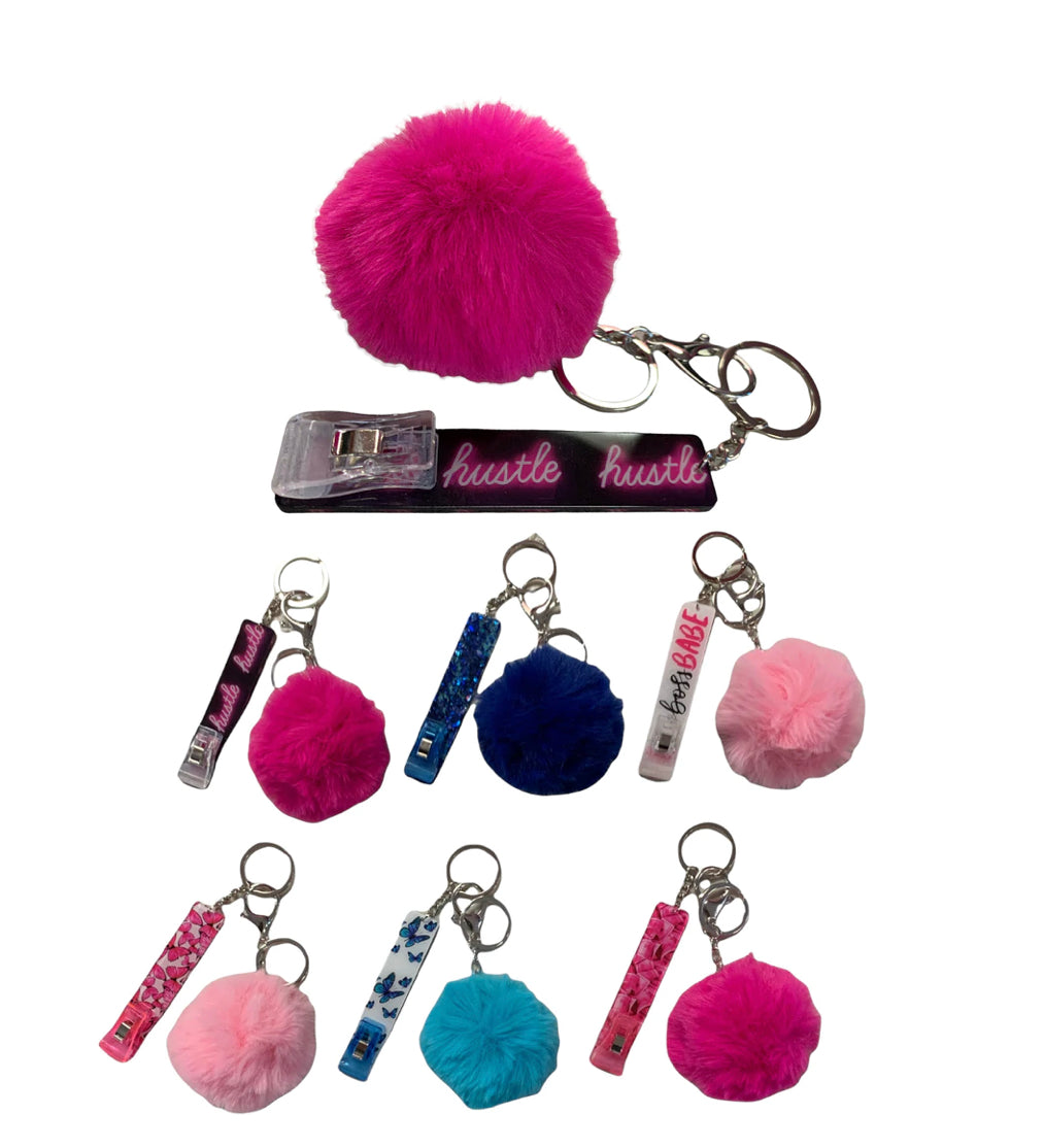 Girly Card Grabbers + Fuzzy Ball Keychain