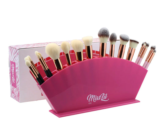 Miss Lil USA Makeup Beauty Brush Organizer | 12 Space Cosmetic Storage (Pink)