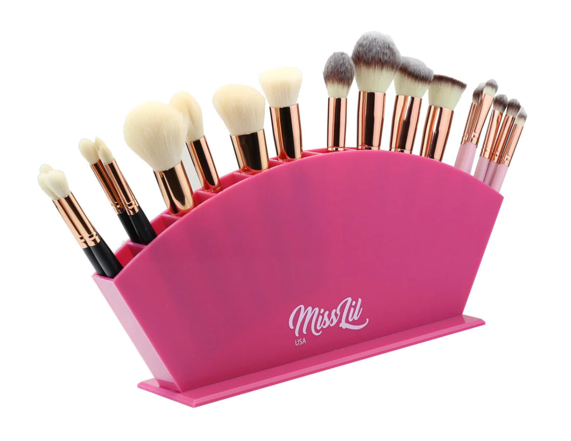 Miss Lil USA Makeup Beauty Brush Organizer | 12 Space Cosmetic Storage (Pink)